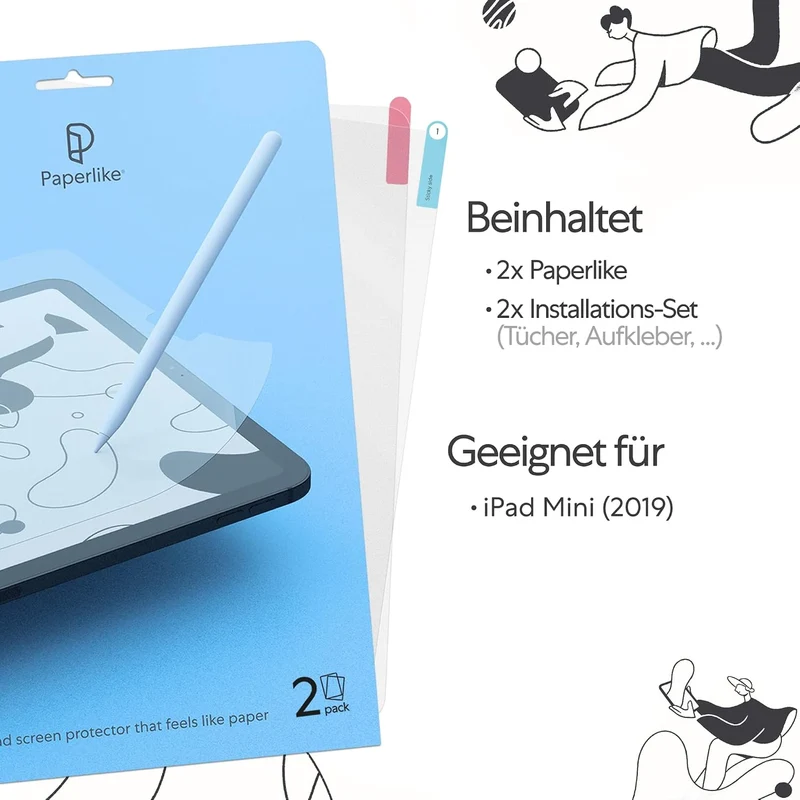 Paperlike 2.0 (2 Stück) für iPad Mini 7,9" (2019) - Folie zum Zeichnen, Schreiben und Notizen machen