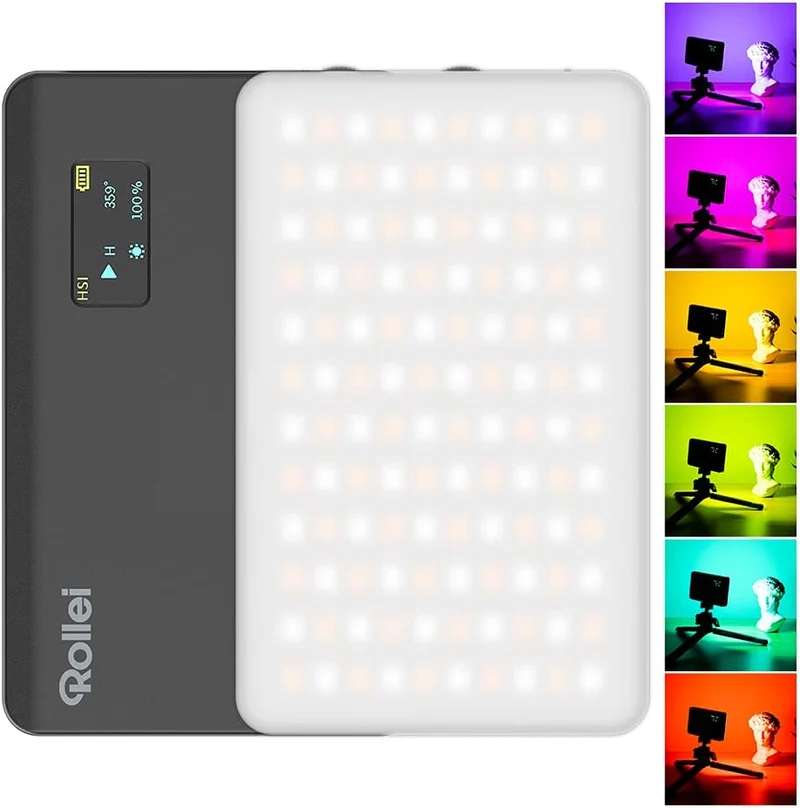 Rollei Lumis Compact RGB, kleine RGB Dauerlicht mit 360 Farben und tollen Lichteffekten, schwarz & R