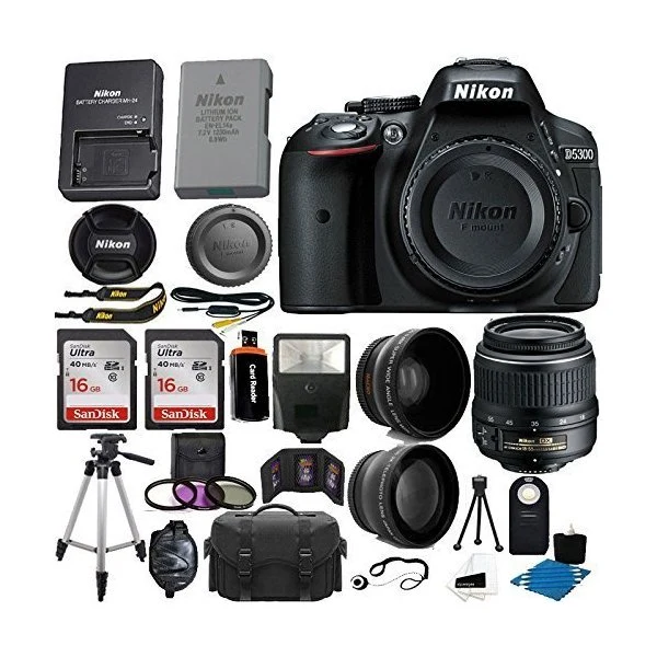 Nikon D5300 24 2 MP CMOS Digital SLR Camera Black With Nikon 18 55mm f 3 5 5 6G VR II AF S DX NIKKOR Zoom Lens 32GB Accessor
