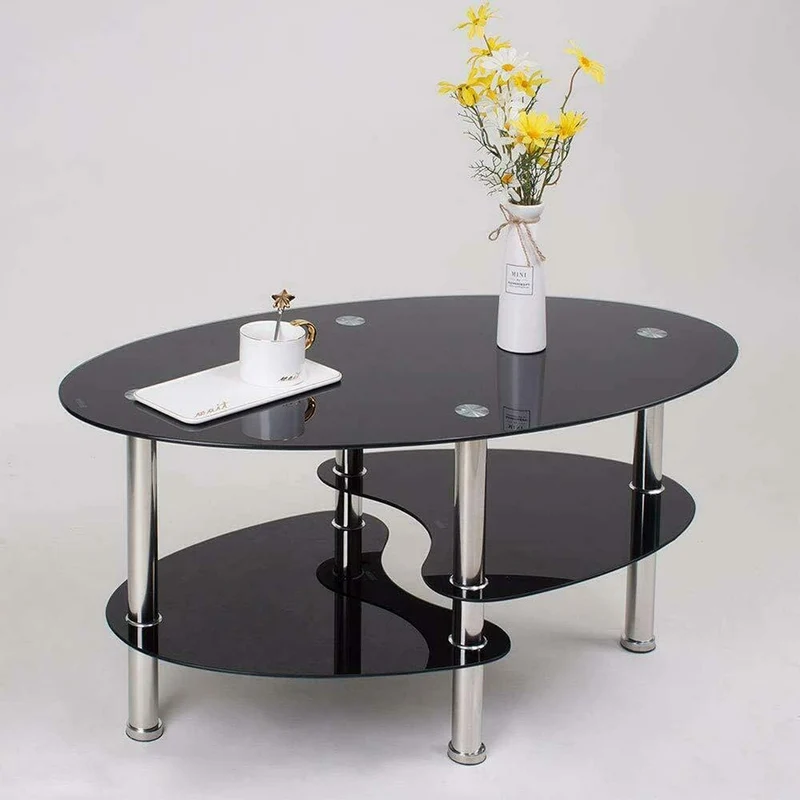 DDMINE Couchtisch, Gehärtetes Glas Wohnzimmertisch, Ovaler Couchtisch mit Rutschfesten Beinen und St