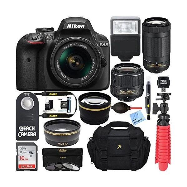 Nikon D3400 24 2MP DSLR Camera with AF P 18 55 VR and 70 300m Lenses 1573B Certified Refurbished 18 55 VR and 70 300 2 Le