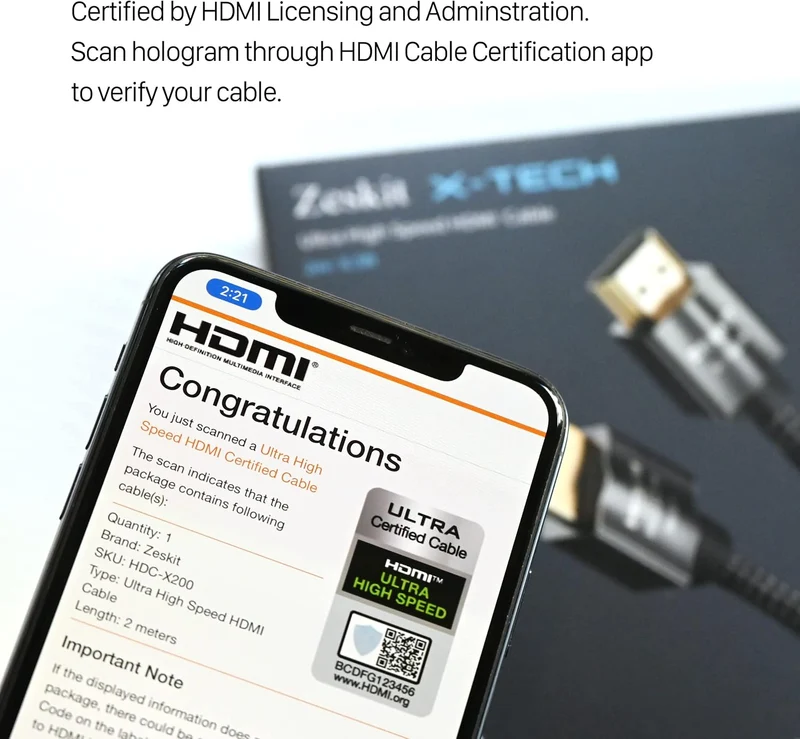 Zeskit X-Tech 48Gbps Ultra High Speed HDMI Kabel 1,5m 8K60 4K120 144Hz eARC HDR HDCP 2.2 2.3 kompati