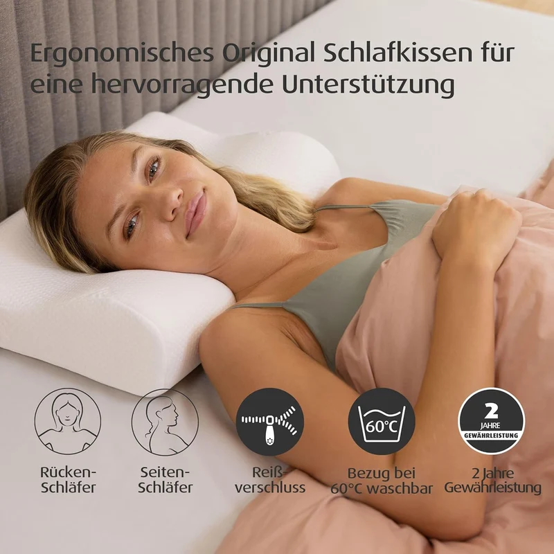 TEMPUR Kissen Set mit Füllung und Bezug, Original Kopfkissen Grösse L mit Jersey-Kissenbezug (platin