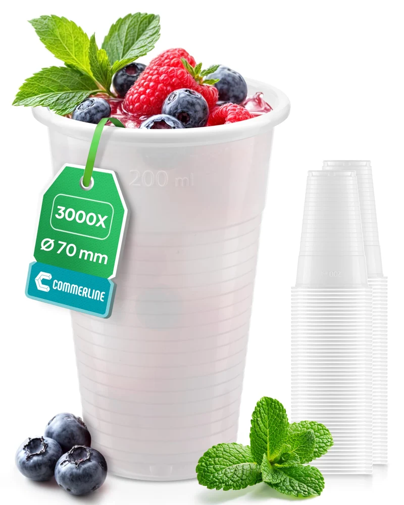 3000 Stück Commerline Plastikbecher 0,2L Trinkbecher | Einweg Plastik Becher Einwegbecher Partybeche