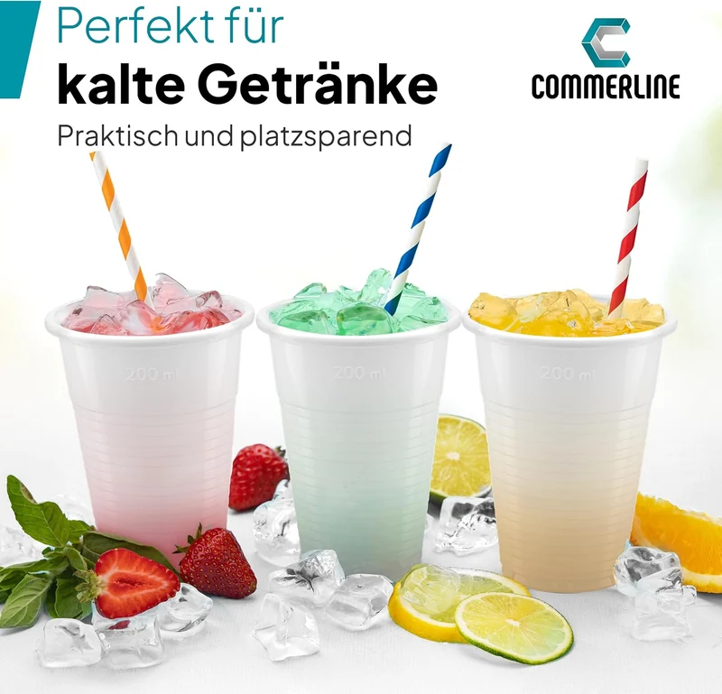 3000 Stück Commerline Plastikbecher 0,2L Trinkbecher | Einweg Plastik Becher Einwegbecher Partybeche