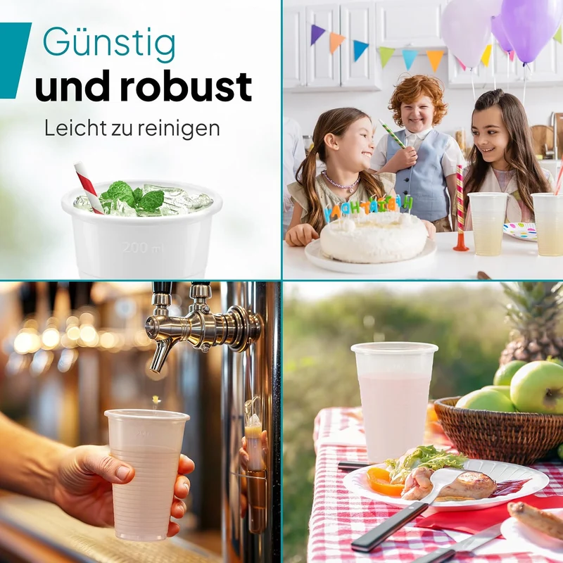 3000 Stück Commerline Plastikbecher 0,2L Trinkbecher | Einweg Plastik Becher Einwegbecher Partybeche