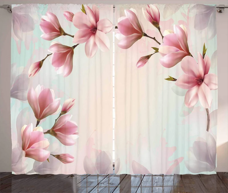 ABAKUHAUS Magnolie Rustikaler Vorhang, Double Exposure Effect, Wohnzimmer Universalband Gardinen mit