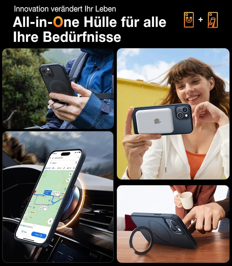 TORRAS Ostand All-in-One für iPhone 15 Hülle für MagSafe (Nr.1 Magnetkraft, Unsichtbarer Ständer, Mi