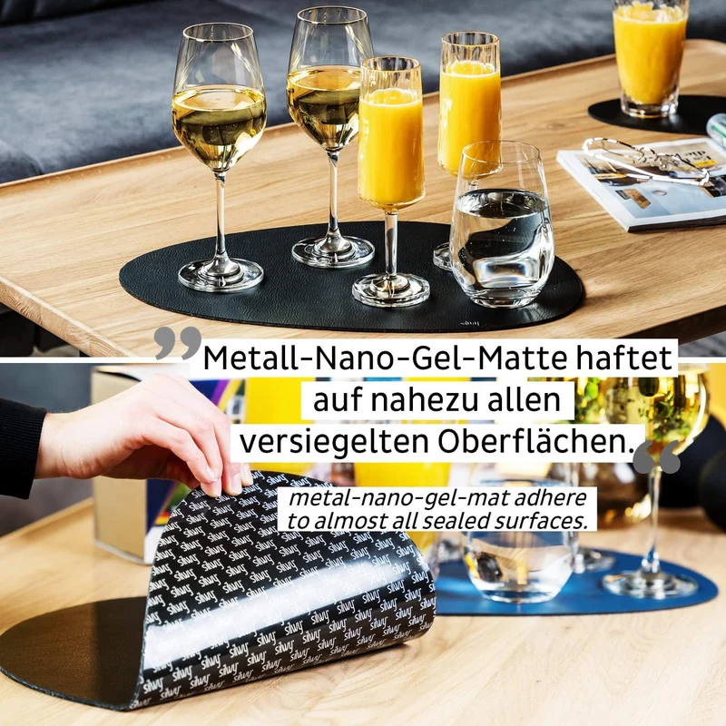 silwy® Metall-Nano-Gel-Platzset Black (large) in Lederoptik für rutschfeste Magnet-Gläser - abwaschb