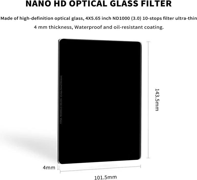 FOTGA Nano 4x5.65 ND1000 Neutral Graufilter Rechteckfilter aus Optisches Glas, ND3.0 (10 Stopps) Cin