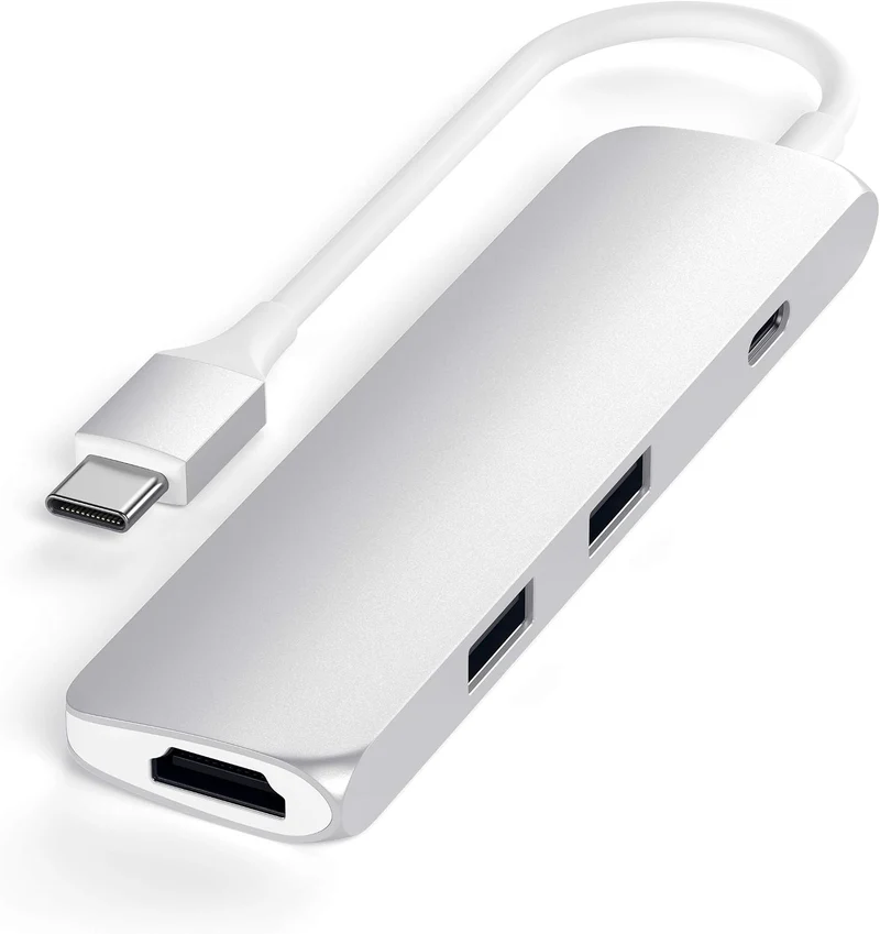 SATECHI Slim Type-C Multi-Port Adapter mit USB-C Pass-Through, 4K HDMI, USB 3.0 - Für M2/ M1 MacBook