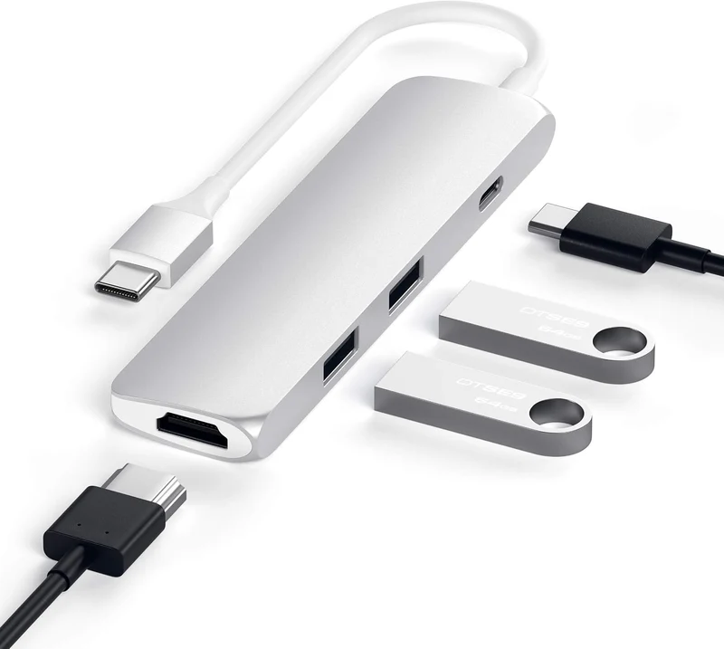 SATECHI Slim Type-C Multi-Port Adapter mit USB-C Pass-Through, 4K HDMI, USB 3.0 - Für M2/ M1 MacBook