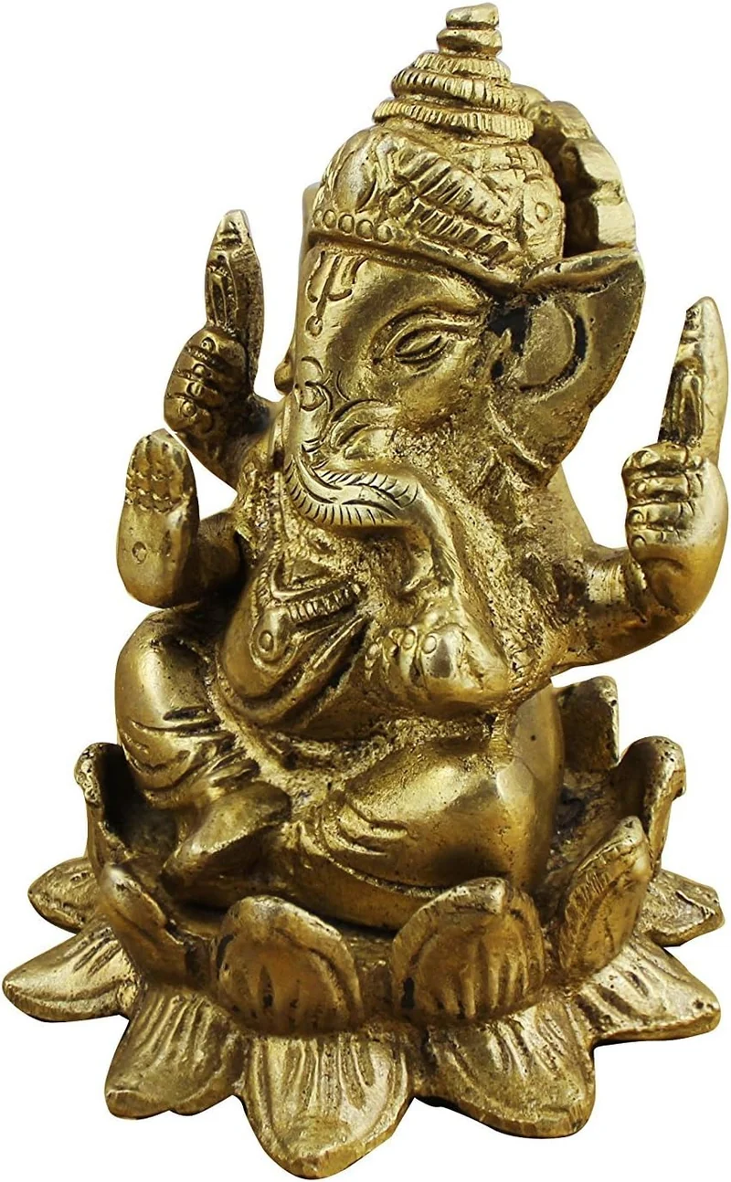 Religiöse dekorationen indischen gott ganesha und göttin lakshmi figur satz messingstatue - 7,9 x 6,