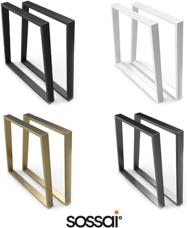 sossai® Trapez Tischkufen aus Stahl (pulverbeschichtet) TKG6 | Industrial Design | Farbe: Weiss | Hö