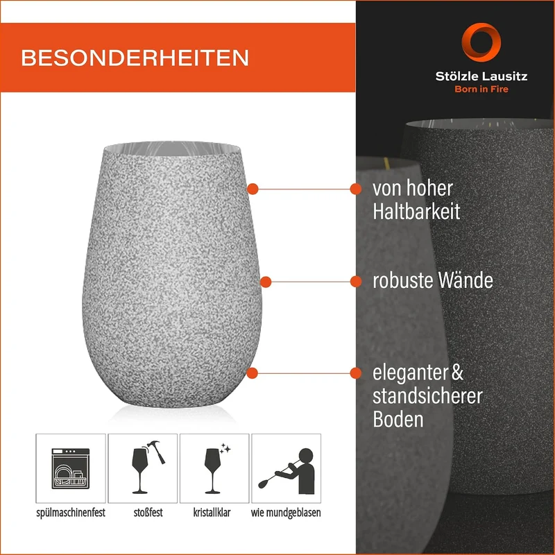 Stölzle Lausitz Longdrinkbecher Stones Graphit / 6er Set Trinkgläser/Cocktailgläser/hochwertiges Lon
