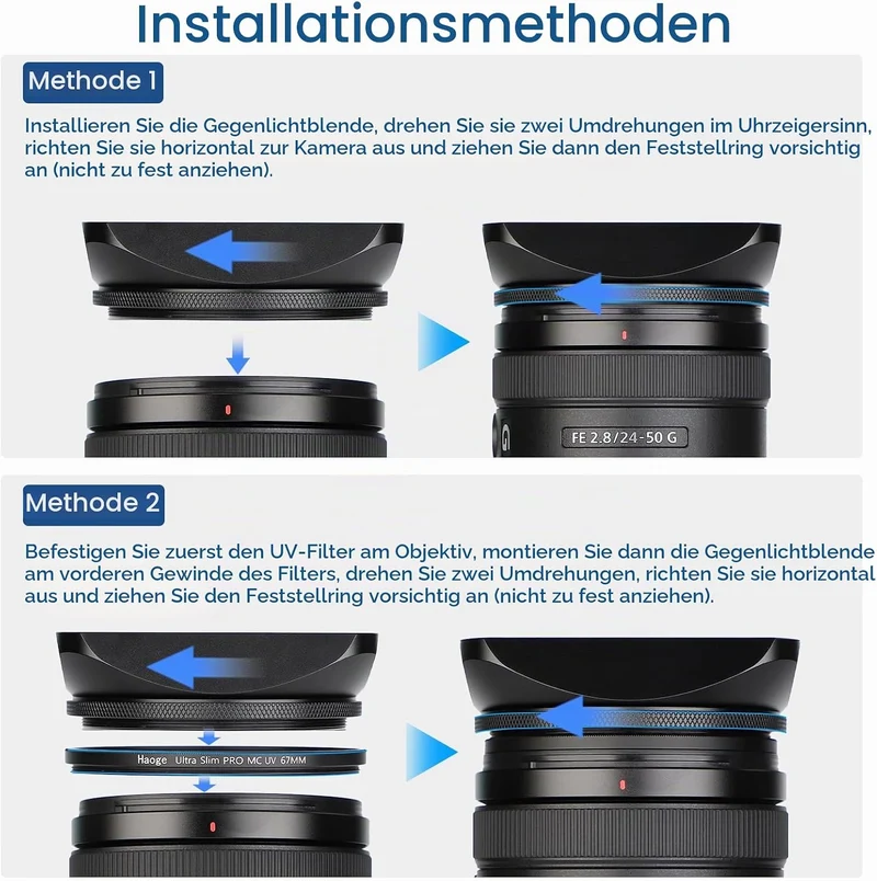 Haoge LH-B67T 67mm Quadratisch Rechteckig Gegenlichtblende mit Schraubdeckel für 67mm Canon Nikon So