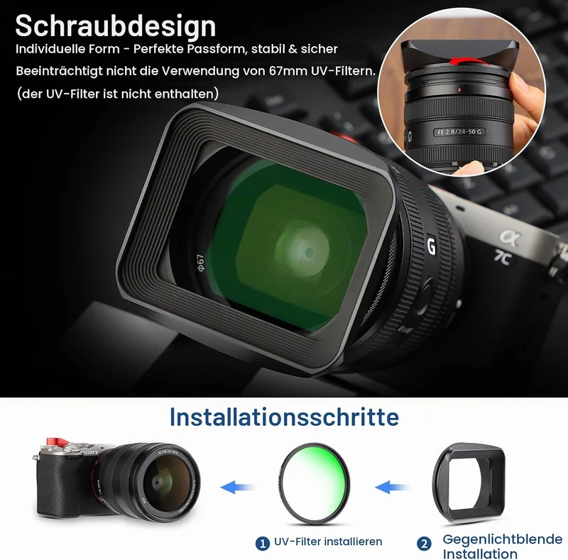 Haoge LH-B67T 67mm Quadratisch Rechteckig Gegenlichtblende mit Schraubdeckel für 67mm Canon Nikon So