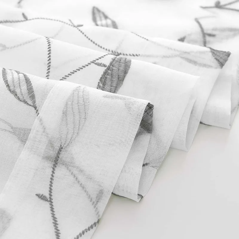 TOPICK Sheer Vorhang Voile Gardinen mit Ösen Blätter Stickerei Transparent Ösenschal Gaze Paarig Öse