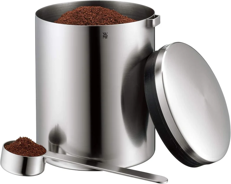 WMF Kaffeedose mit Kaffeelöffel Kult Cromargan Edelstahl rostfrei mattiert 500g & Streuer-Set 4-teil