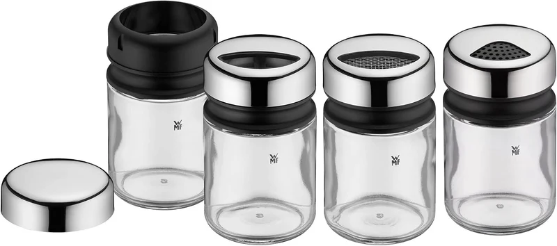 WMF Kaffeedose mit Kaffeelöffel Kult Cromargan Edelstahl rostfrei mattiert 500g & Streuer-Set 4-teil