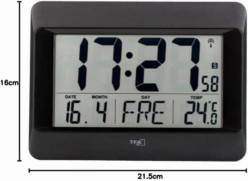 TFA Dostmann Wanduhr digital, 60.4519.01 (Schwarz mit Batterien), Schwarz mit Batterien