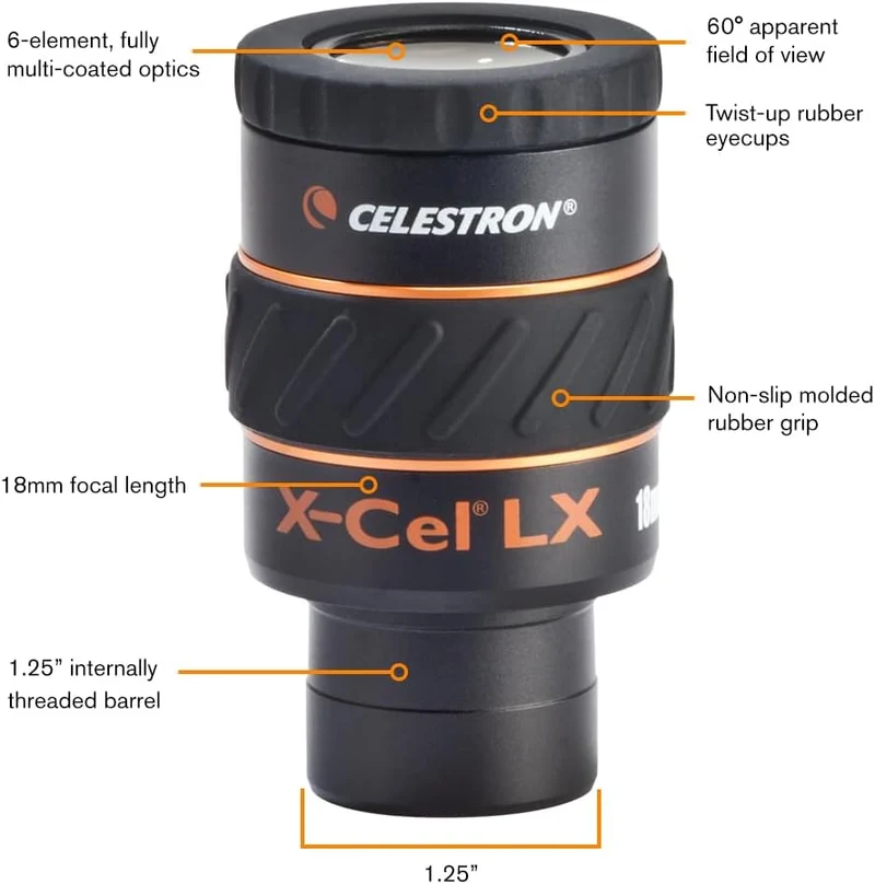 Celestron X-Cel LX Serie – 1,25'' Okular, 18 mm, 18 mm