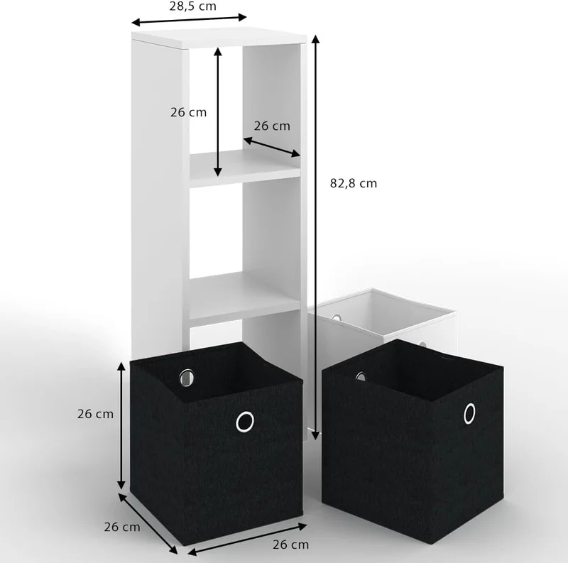Vicco Raumteiler Hylda, Weiss, 29 x 83 cm 3 Fächer, 3 Fächer
