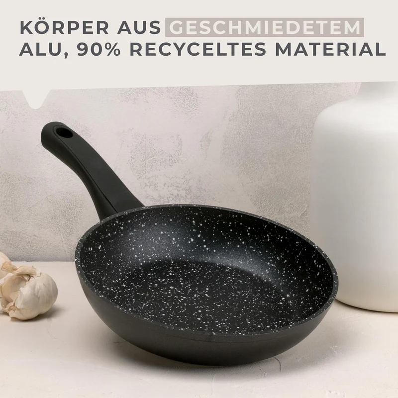 Fackelmann Bratpfannen Set Marble 20 cm & 24 cm, Antihaft-Pfannen aus 90% recyceltem Aluminium mit e