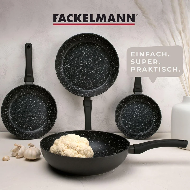 Fackelmann Bratpfannen Set Marble 20 cm & 24 cm, Antihaft-Pfannen aus 90% recyceltem Aluminium mit e
