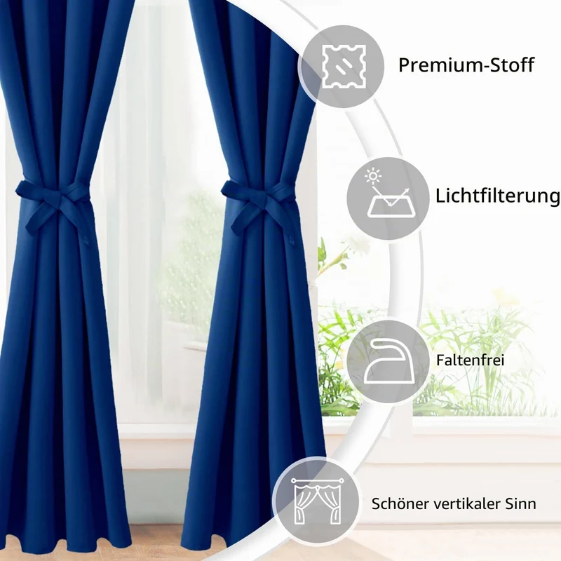 JIUZHEN Blickdicht Vorhänge Gardinen Ösenvorhang für Schlafzimmer Wohnzimmer,Königsblau Verdunkelung