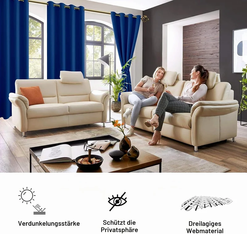 JIUZHEN Blickdicht Vorhänge Gardinen Ösenvorhang für Schlafzimmer Wohnzimmer,Königsblau Verdunkelung
