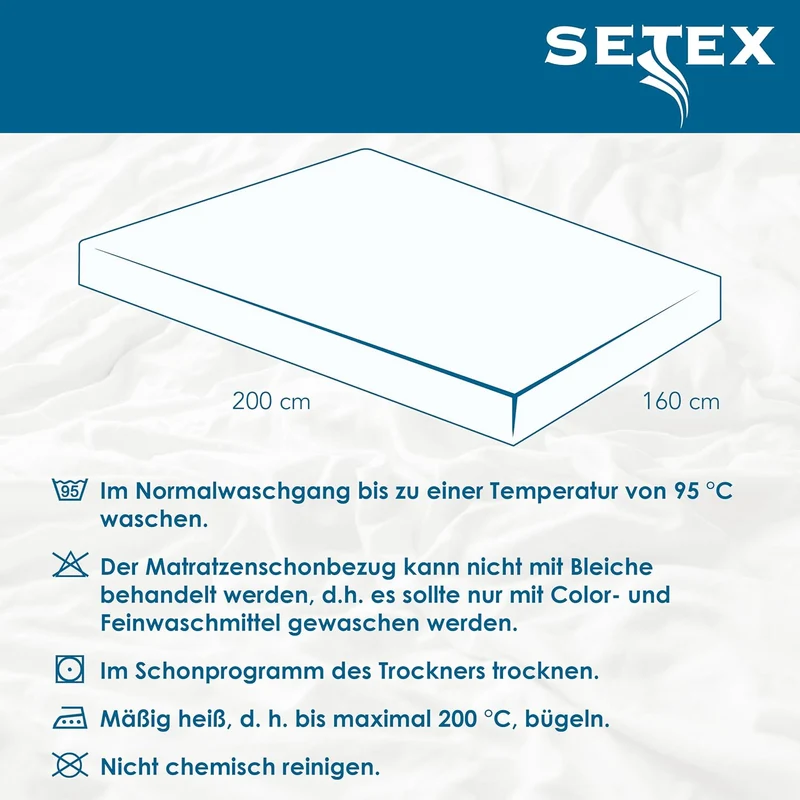 SETEX Molton Köper Matratzenschutz, 160 x 200 cm, Matratzenschoner aus 100 % Baumwolle, Basic, Weiss