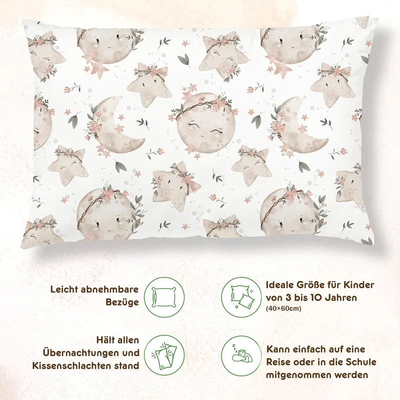Kinderkissen Mit Kopfkissenbezug Aus Baumwolle- Kopfkissen Geeignet Für 3 Bis 10 Jahre - Grösse 60x4