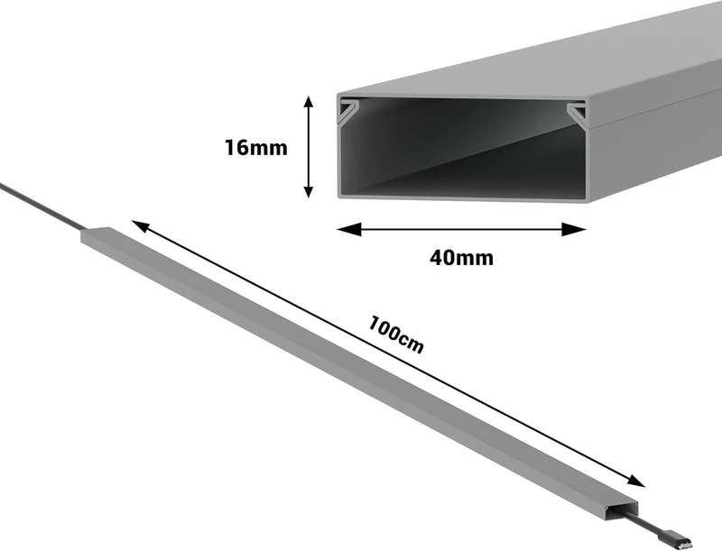 Kabelkanal Selbstklebend Pro mit Schaumklebeband, Kabelschacht 50m 40x16mm - 50x1m, Gray - Grau 50m