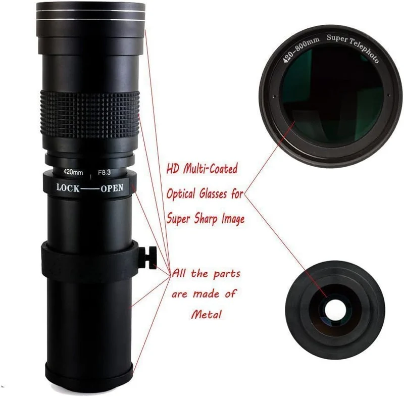 Fotga 420-800mm f/8.3-16 Super Telezoom Objektiv Teleobjektiv Zoomobjektiv Vario-Objektiv Lens mit T