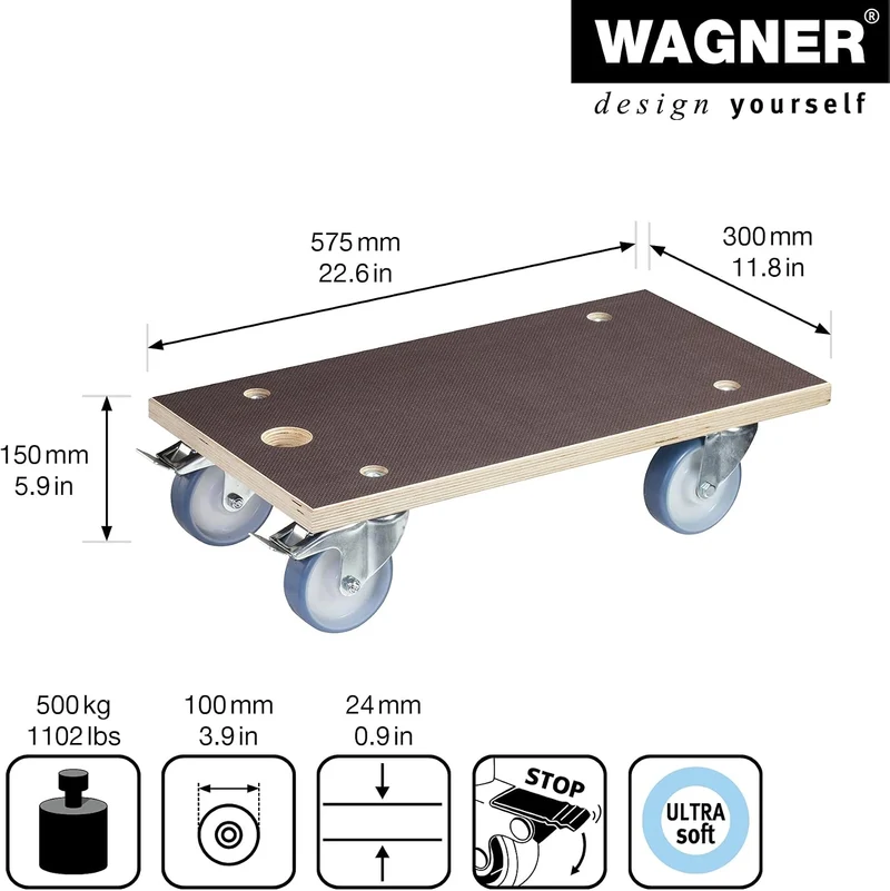 Wagner Transporthilfe MM 1341 I 57,5 x 30 x 15 cm - Tragkraft 500 kg - Multiplex - schwer beladene K