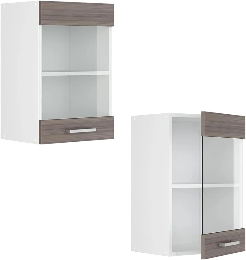 Vicco Küchenschrank Glas R-Line, Grau/Weiss, 40 cm Grau Hängeglasschrank 40cm, Grau Hängeglasschrank