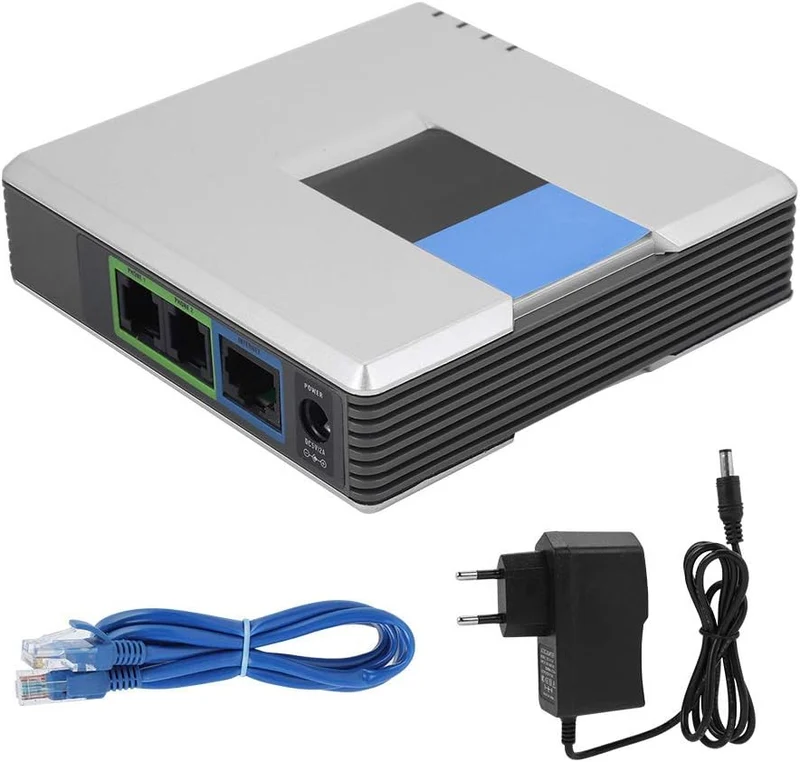 Goshyda VoIP-Gateway, 2 Ports PAP2T-Internet-Telefonadapter SIP V2-Protokoll RJ45-Kabel mit Netzwerk
