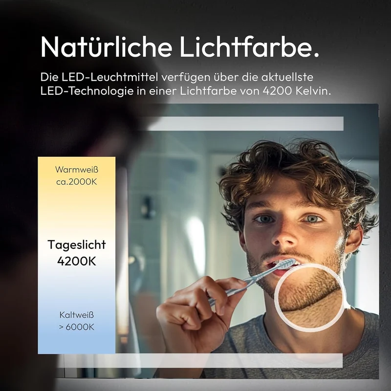 Talos King Badspiegel mit Beleuchtung – LED Badezimmerspiegel 100x60 cm – Wandspiegel mit beleuchtet
