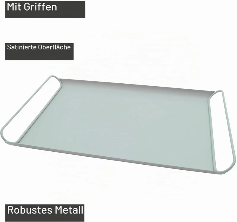 Point-Virgule Serviertablett aus Metall mit Handgriffe, Trendiger deko tablett für Küche, Salbeigrün