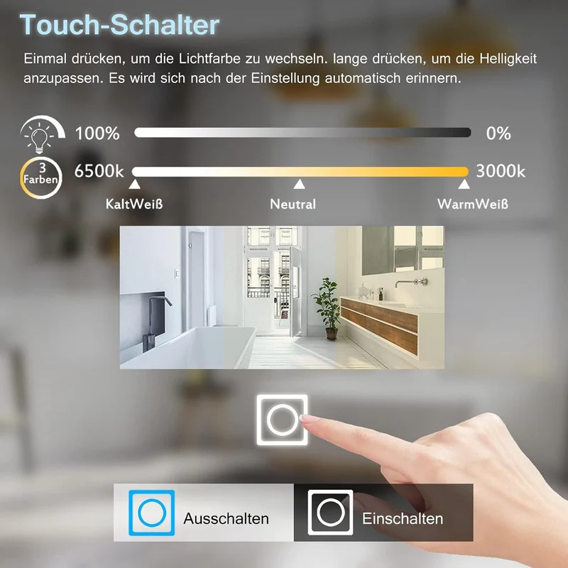 MEESALISA LED Badspiegel mit Beleuchtung 80x60 cm badezimmerspiegel mit beschlagfrei Touch warmweiss