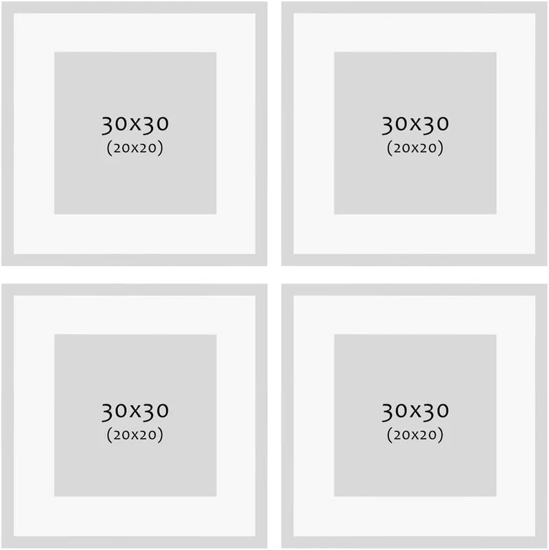 PHOTOLINI Bilderrahmen 30x30 cm MDF-Holz Natur, 4er Set Posterrahmen mit Passepartout, bruchsicheres
