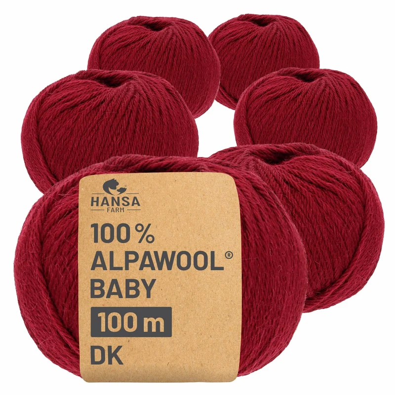 HANSA-FARM | 100% Baby Alpakawolle in 50+ Farben (kratzfrei) - 300g Set (6 x 50g) - weiche Alpaka Wo