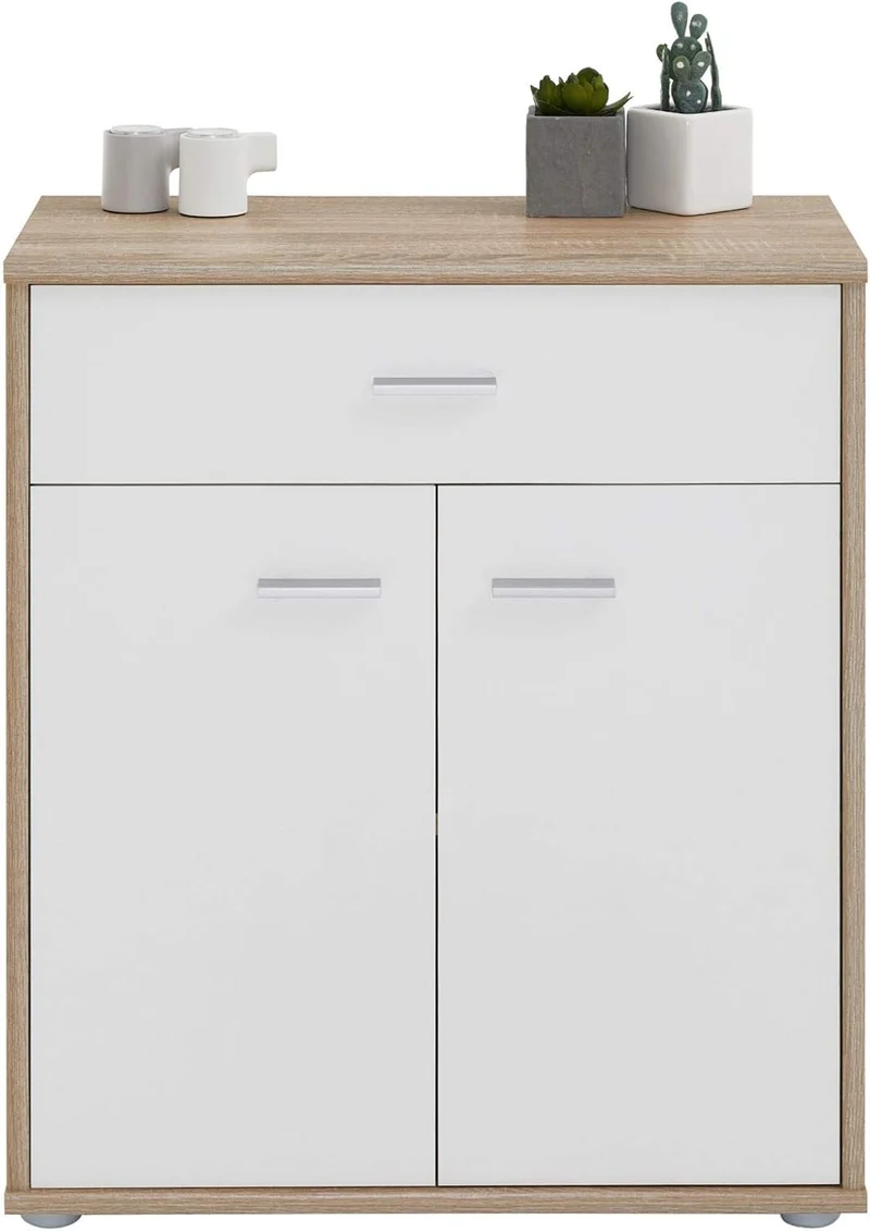 CARO-Möbel Kommode Sideboard Schrank Tommy in Sonoma Eiche/weiss, Anrichte mit 1 Schublade und 2 Tür
