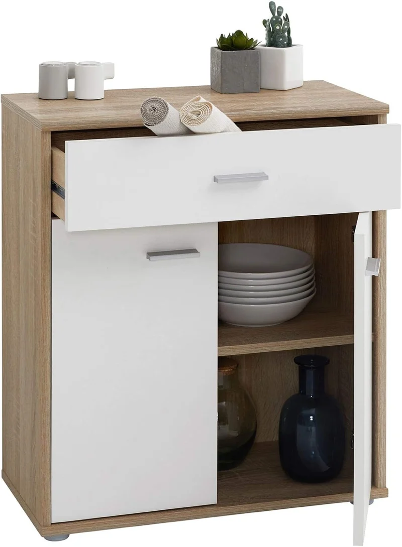 CARO-Möbel Kommode Sideboard Schrank Tommy in Sonoma Eiche/weiss, Anrichte mit 1 Schublade und 2 Tür