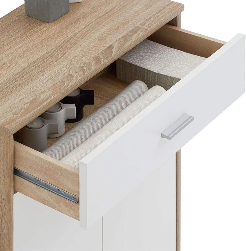 CARO-Möbel Kommode Sideboard Schrank Tommy in Sonoma Eiche/weiss, Anrichte mit 1 Schublade und 2 Tür