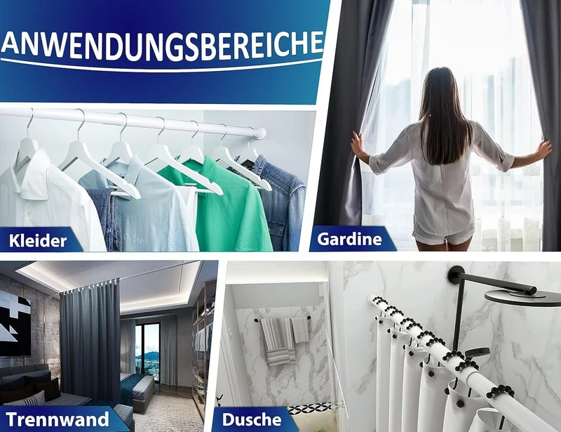 MEISENBERG Rostfreie Gardinenstange ohne Bohren 360-410cm, Ø32mm Weiss Multifunktionale Vorhangstang