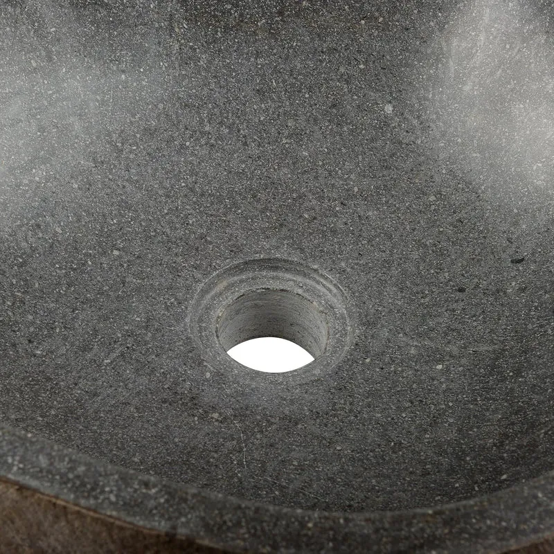 Divero Naturstein Hand-Waschbecken Aufsatzwaschbecken Vulkanstein Andesit Findling grau Ø ca. 33 – 4