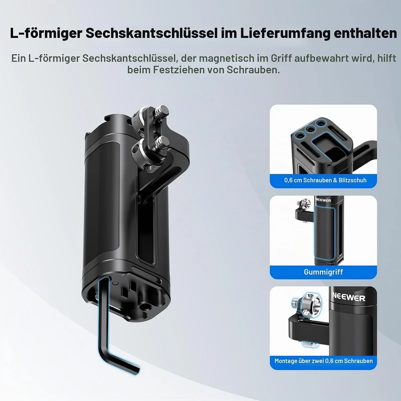 NEEWER Side Handle Kompatibel mit SmallRig NEEWER Kamerakäfig, Leichter Kameragriff mit Zwei 1/4" Sc