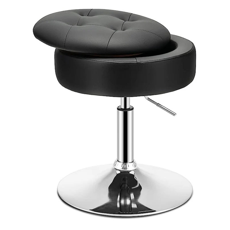 GOPLUS Schminkhocker drehbar, Ottomane mit Deckel, Drehhocker höhenverstellbar 51-56cm für Wohnzimme
